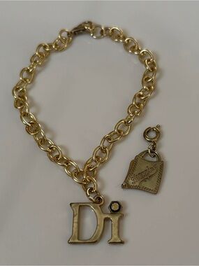 Gold Tone 'Di' Charm Chain Bracelet with Shopping Charm